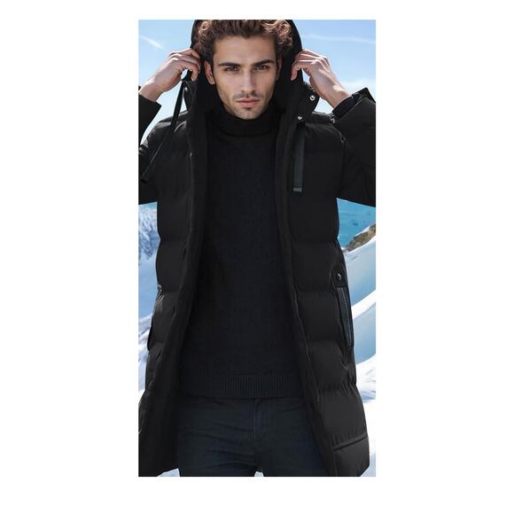 NWT Offside Men's Winter Warm Puffer Jacket Coat Long - Black - Extra Large - Picture 2 of 15